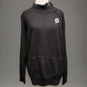 Peloton Side Zip Mock Neck Pullover Sweatshirt Black Kangaroo Pocket Medium